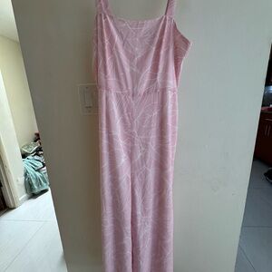 Pink Leaf Print Jumpsuit